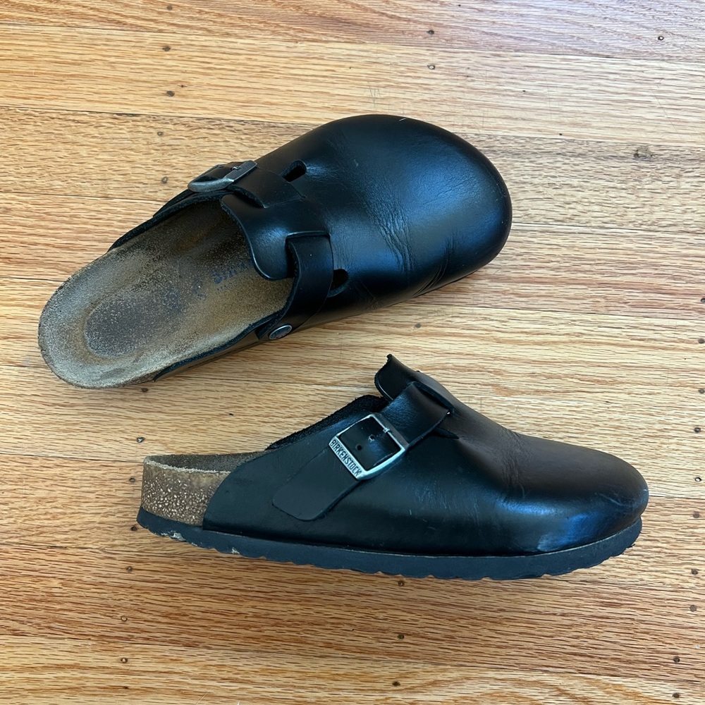 Black leather Birkenstocks